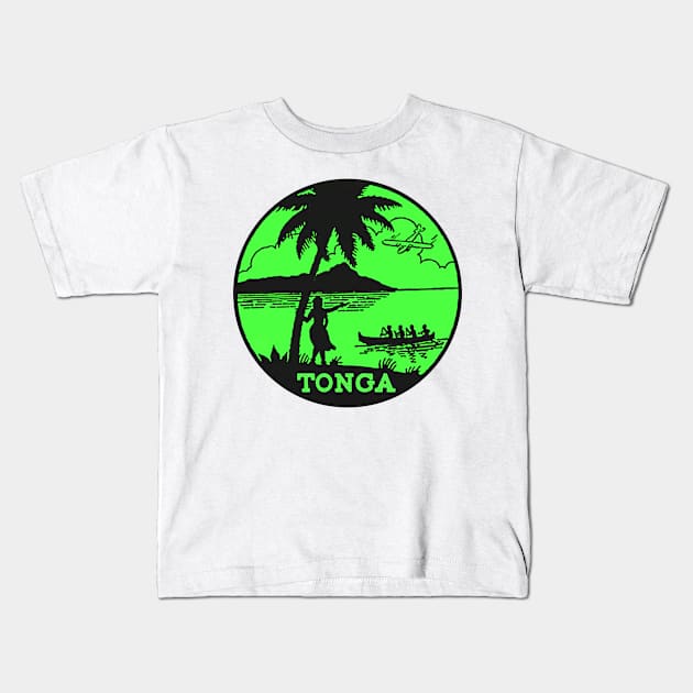 TONGA VINTAGE TRAVEL CANOE SEA PLANE SOUTH PACIFIC POLYNESIA Kids T-Shirt by TravelTime